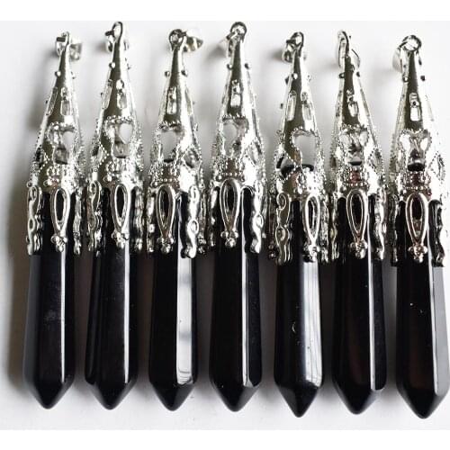 Retro Natural Gem Stone Pendulum for Divination Wicca Birthstone Natural black obsidian Pendants Wholesale 8pcs/lot free