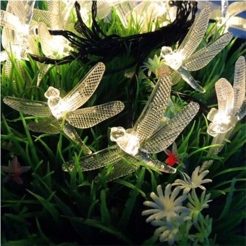 Solar Powered Christmas Led Night Light Dragonfly Fairy String Lights for Outdoor Garden Fence Patio Christmas Garland Lights
