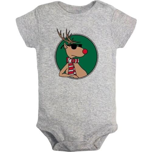 Merry Christmas Funny Reindeer Bear Tree Santa Claus Newborn Baby Girl Boys Clothes Short Sleeve Romper Jumpsuit Outfits Present