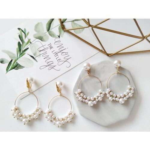 Metal Alloy Line Thread Round Pearl Clip on Earring Without Piercing Romantic Imitated Pearl No Hole Clips Earrings For Women