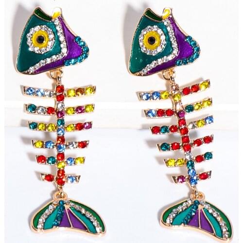 New Colorful Crystal Drop Dangle Fish Earring Statement Rhinestone Handmade Animal Earrings for Women fashion Jewelry Accessory