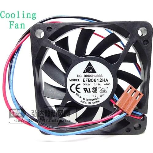 Free Shipping For DELTA EFB0612HA, -F00 DC 12V 0.18A, 3-wire 3-pin 120mm 60x60x10mm Server Square cooling fan