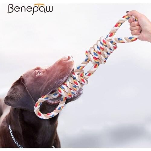 Benepaw 2 Handles Medium Large Dog Rope Toys Play Tug Game Durable Heavy Duty Interactive Puppy Pet Toys Cotton Teeth Cleaning