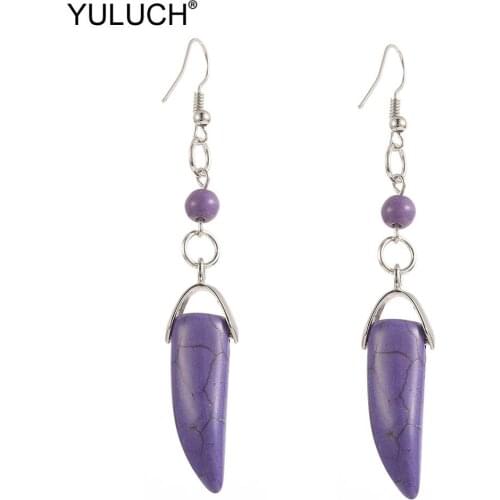 YULUCH New Design Bohemian Handmade Personality Long Horn Dangle Earrings Fashion Jewelry Ethnic African Pompom Pendant Earrings