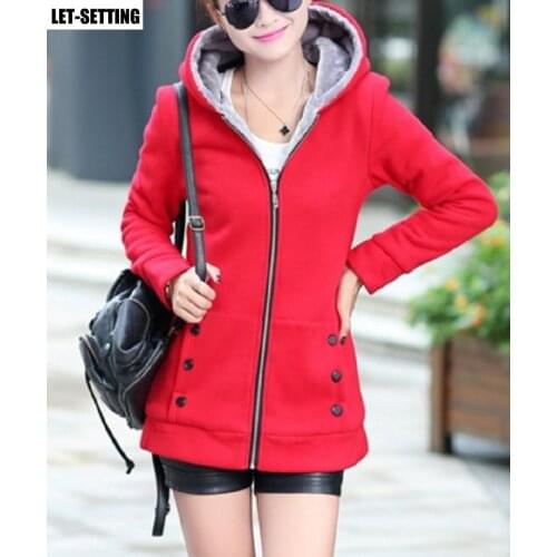 Spring autumn winter women coat thick warm sweater hooded casual jacket cotton sportswear red,gray,green,black,blue