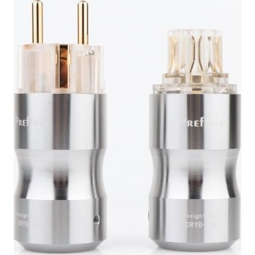 1 pair Preffair Hifi audio 24K Gold plated Transparent EU Schuko power plug Audio power plug HIFI Power supply socket