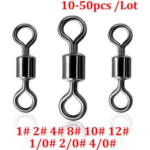 10-50pcs/Lot 1#2#4#10#12# Fishing Connector Pin Bearing Rolling Swivel Connector Stainless Steel with Snap Fishhook Lure Tackle