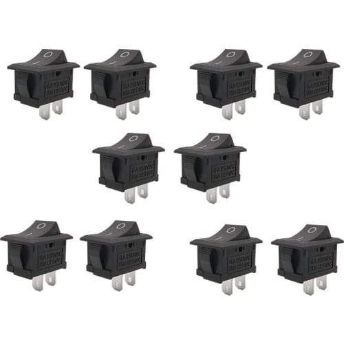 10Pcs KCD-101 Boat Rocker Switch 2 Pin KCD101 AC Power Black Rocker Switch 15*21mm 6A 250V 10A 125V
