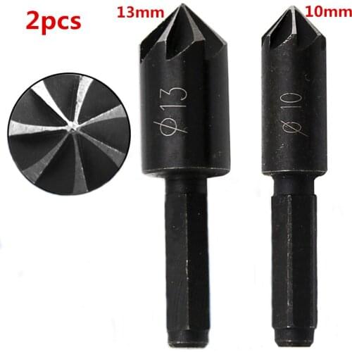 2Pcs/Set 1/4 inch Hex Shank HCS 7 Flute Sink Chamfer Cutter Countersink Drill Bit Cutting wood soft metal plastic Tool Set