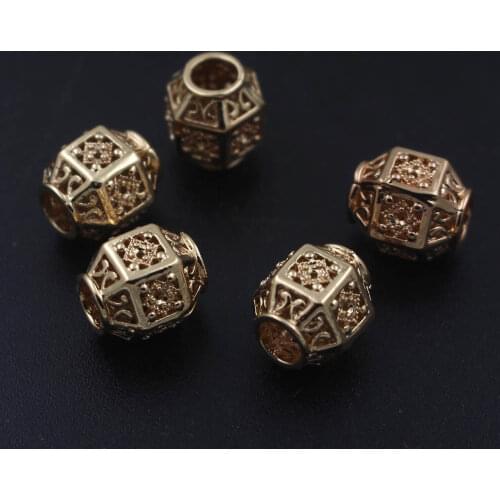 20pcs 10x11mm Brass Casted Retro Spacer Beads Bracelet Beads Big Hole High Quality Silver KC Gold Color DIY Jewelry Accessories