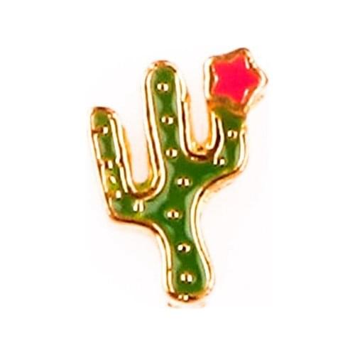 F718 Green cactus with red flower shape floating charms for living memory glass floating locket charms DIY jewelry 20pcs/lot