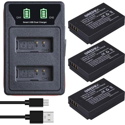 3 Pcs LP-E12 LP E12 LPE12 LPE12 Battery + LED Dual USB Charger with type-C port for Canon EOS M50 M10EOS M100 100D Kiss X7