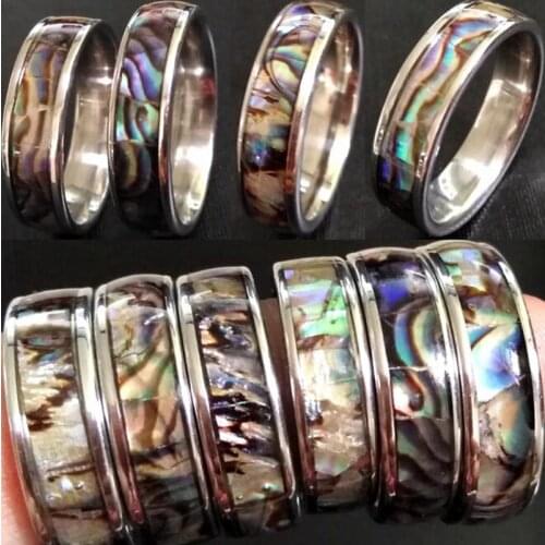 36PCS Men Women Natural Shellfish Abalone Shell 316L Stainless Steel Quality Rings 6mm Width Wedding Engagement Pupular Ring