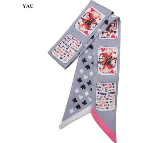 Free Shipping 95cm*5cm Playing Bridge cards Printed Small Scarf Women Twill Silk Headband Long Scarves Bag Accessories Ribbon