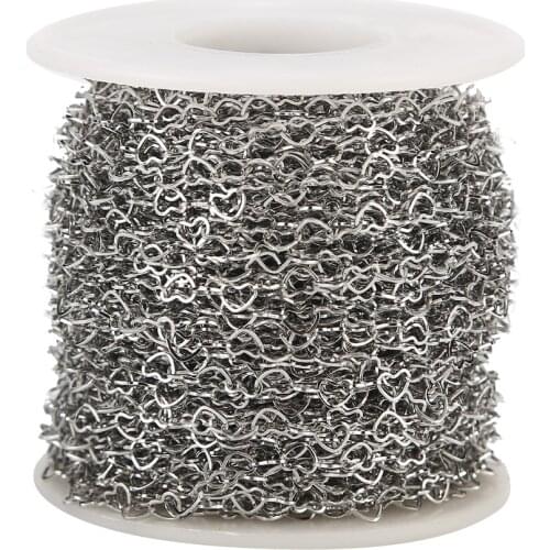 New style 1M/2M/5M Stainless Steel 4mm Width Heart Chains Hollow Bulk Link Chain for DIY Love Jewelry Necklaces Making Findings