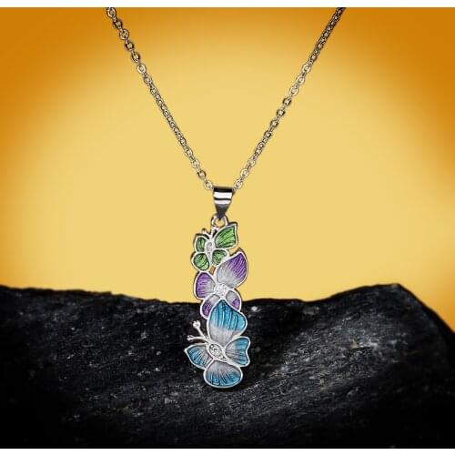 CHARLINLIOL Elegant Enamel Three Butterfly Pendant Necklace for Women 925 Silver Choker Short Chain Birthday Anniversary Gift