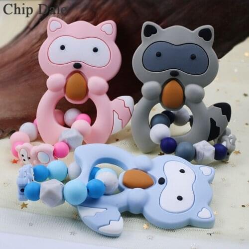 Chip Dale Raccoon Baby Teether Bracelet Cute Silicone Beads Chewing Silicone Ring Rattle For Kids Products Toy