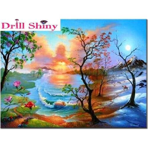 Diamond Embroidery 5D Diy Diamond Painting Seaside Scenic Sunset Square Diamond Painting Cross Stitch Rhinestone Mosaic