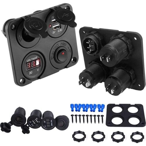 Dual USB Voltmeter Charger Socket Panel Plate Mount Adapter Switch Voltmeter Charger Cigarette Lighter Socket Accessories