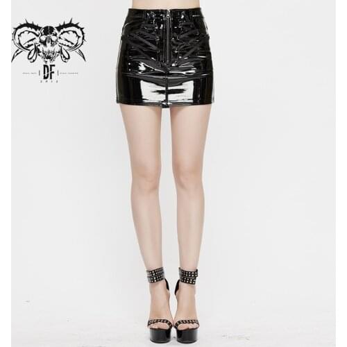 Devil Fashion Womens Punk Bright Pu Leather Skirt Skinny High Waist Daily Wear Mini Skirts
