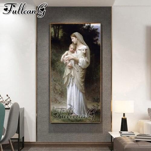 FULLCANG Beauty baby lamb large diamond painting 5d diy full square round drill mosaic embroidery Religious decoration FC2988
