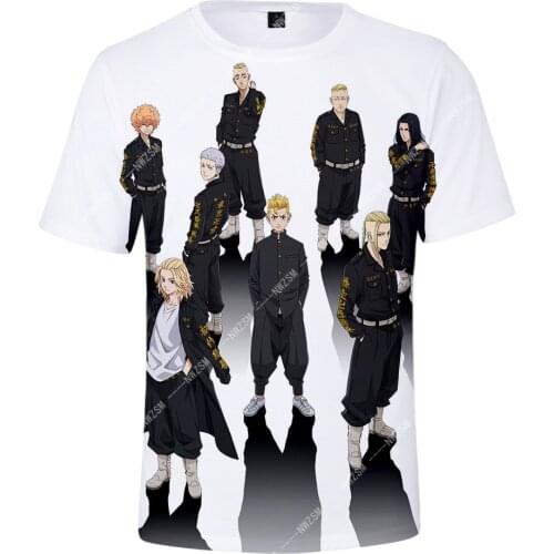 Tokyo Revengers T-shirt Hanagaki Takemichi Ken Ryuguji Anime T-Shirt Polyester Summer Tees Tops Black and White Pattern Haori