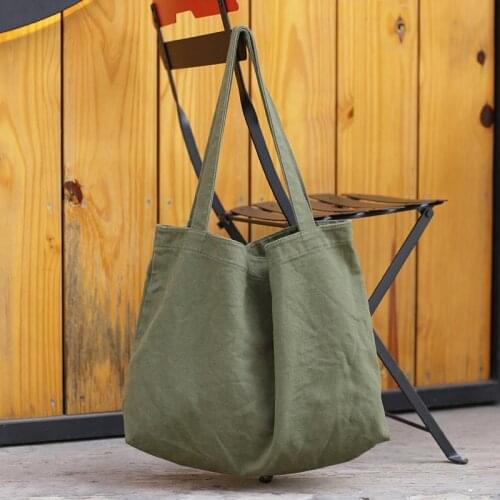 Canvas Handbag Simple Mens Large-Capacity Cotton Tote Bag Womens Reusable Shopping Bag (Green)