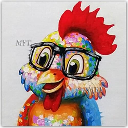 Cute Chicken Pictures Pure Hand Painted Cartoon Animal Oil Painting Artwork Canvas Wall Art For Children Bedroom Room Decoration