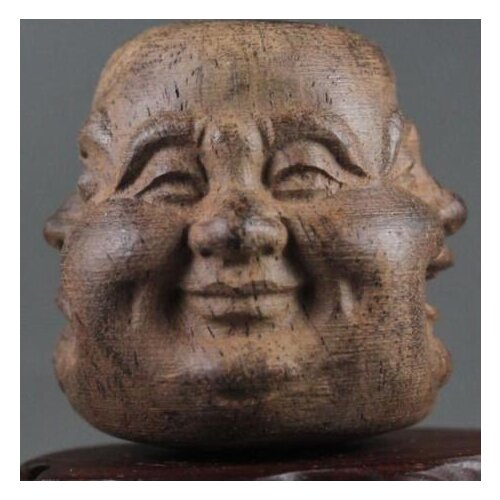 Collectibles Chinese Hand Carved wooden Tibetan Buddhism Buddha head Statues