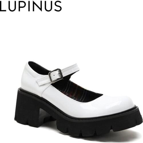 LUPINUS Summer Retro Women Mary Jane Shoe 2021 New White Patent Leather Women Party Shoe Fashion Platform College Women Shoe