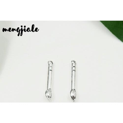 MENGJIALE 30pcs/lot Brush Charms Antique silver plated Paint brush charms DIY Supplies For Jewelry accessories 30x4mm
