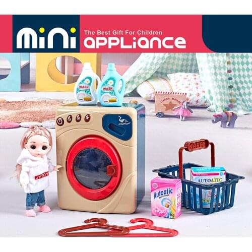Mini Roller Washing Machine Toy Set Electric Washer Dollhouse Furniture Accessories Children Pretend Play Toys Gifts
