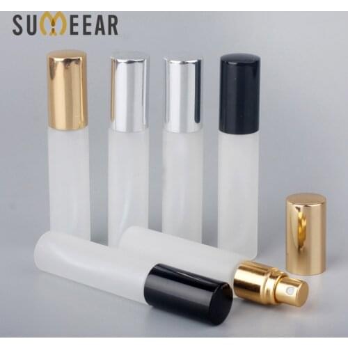 100 Pcs/lot 10ml Refillable Perfume Atomizer Spray Bottle Frosted Glass Bottle Pump Portable Travel Container Cosmetic for Gift