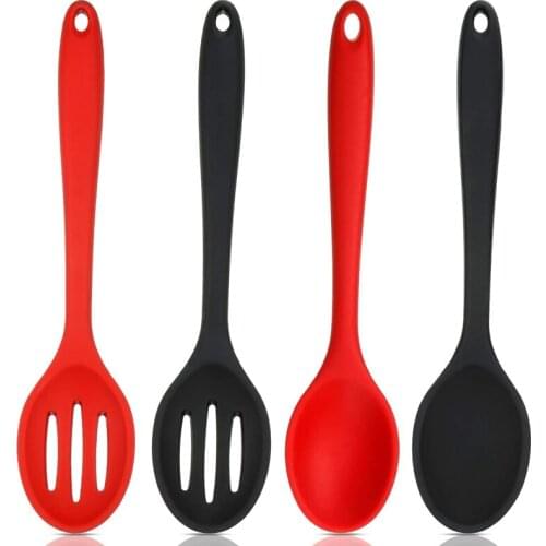 4 Pieces Silicone Non Stick Mixing and Slotted Spoons Set, Large Silicone Serving Slotted Spoon Non Stick Heat Resistant