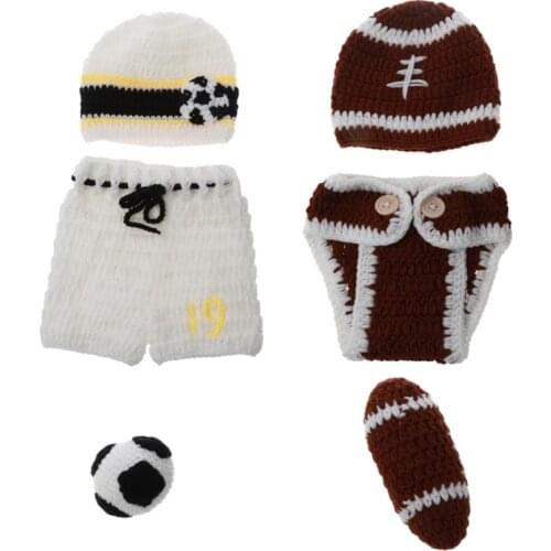 New 2020 Newborn Photography Props Suit Knitted Hat Doll Infant Photo Shooting Clothes Sports Style Outfits