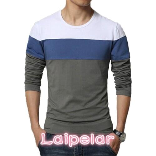 New Arrivals Brand Slim Fit Long Sleeve T Shirt Men Tee O-Neck Casual Men Patchwork T-Shirt Cotton T Shirts Plus Size M-5XL
