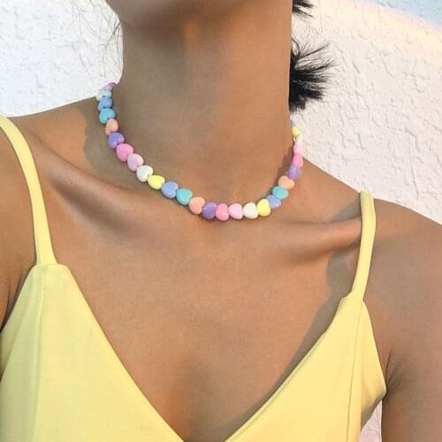 Colorful Resin Beads Charm Choker Necklace for Women Short Chain Star Love Heart Collar Necklace Girls Neck Chain Summer Jewelry