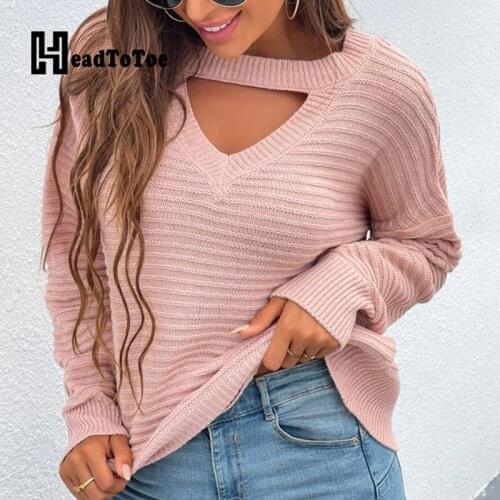 Plain Long Sleeve Casual Knitted Tops Women Sweaters