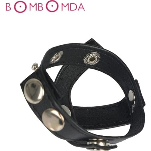 Adjustable PU Leather Penis Scrotum Ring Cockring Balls Stretcher Ejaculation Delay Rings Restraints Adult Sex Toys For Men Male