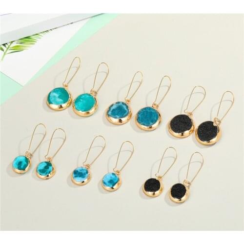 Resin Simulation Round Stone Drop Earrings For Womens Fashion Statement Irregular Geometric Handmade Big Swing Dangle Earrings