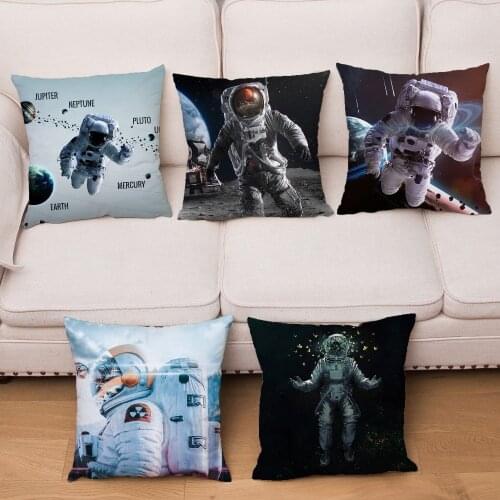 Super Soft Short Plush Cushion Cover Space Astronaut Print Pillow Covers 45*45 Square Throw Pillows Cases Home Decor Pillowcase