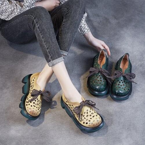 Handmade casual leather lace-up womens single shoes, summer 2021 new platform wedge sandals for women