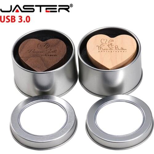 JASTER USB flash drives usb 3.0 Wooden Heart Memory Stick Pen Drive 8gb 16gb 32gb 64GB Company Logo engrave