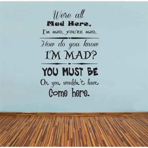 Alice in Wonderland Art Quotes Vinyl Applique Sticker Art Decor Home Decor Removable Vinyl Nursery Kids Room Wall Sticker