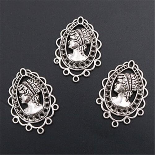 WKOUD 4pcs Silver Color retro beauty avatar charm necklace bracelet DIY handmade metal jewelry alloy connectors A1412