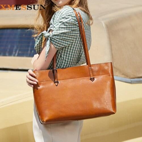 XMESSUN New Women Shoulder Tote Bag Fashion Design Large Capacity Shopping Travel Bag Cowhide Leather Vacation Handbag Wallet