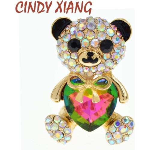 CINDY XIANG New Arrival AB Rhinestine Heart Bear Brooches For Women Cute Animal Design Brooch Pin Fashion Jewelry Accessories