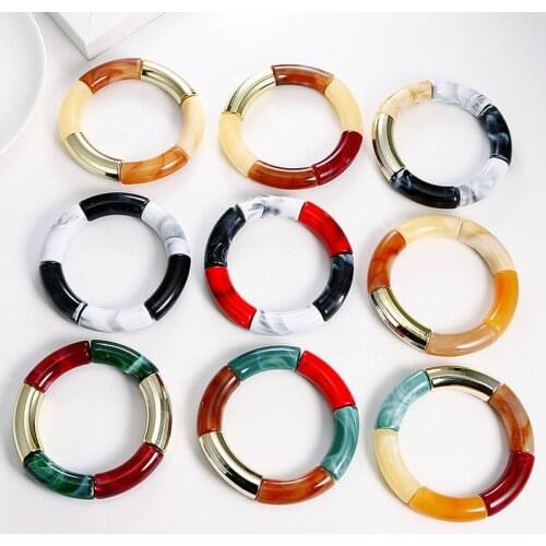Acrylic Curved Bead Chain Charm Bracelet For Women Boho Mix Color Tube Beaded Cuff Bracelets & Bangles Fashion Femme Accessories