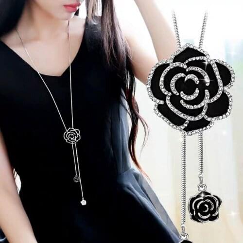 2021 Elegant Lady Statement Long Necklaces for Women Crystal Flower Butterfly Angel Pearl Pendant Sweater Chain Trendy Jewelry