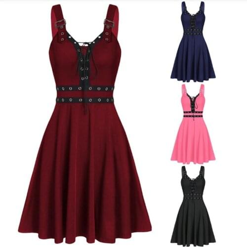 Women Sleeveless Gothic Dress 2021 Camisole Plus Size Black Strap Mini Summer Dress Cool Solid Irregular Hem Streetwear Vestidos